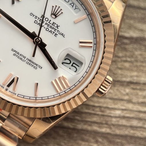 Custom  Rolex Day-Date 228235 Rose Gold White Dial with Roman Numerals- Swiss 184 - Image 5