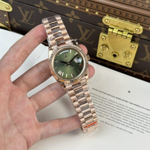 Custom  Rolex Day-Date 228235 Rose Gold Green Dial with Roman Numerals- Swiss 183