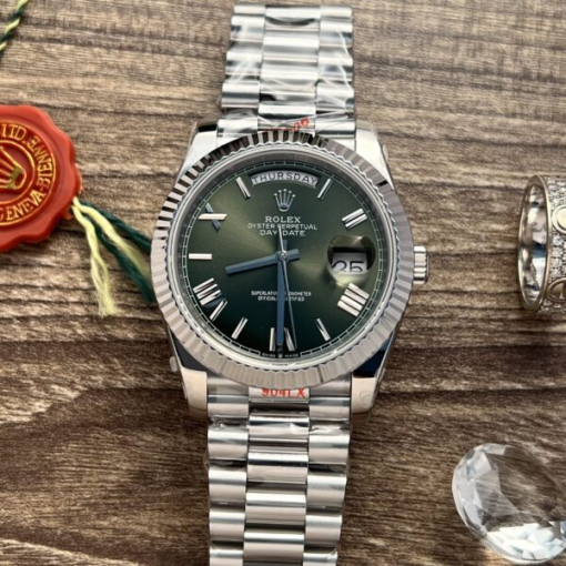 Custom Rolex Day-Date 228236 Green Dial with Roman Numerals.- Swiss 181