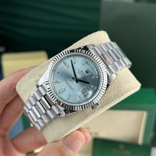 Custom Rolex Day-Date 228236 Ice Blue Dial with Diamond Markers- Swiss 180 - Image 3