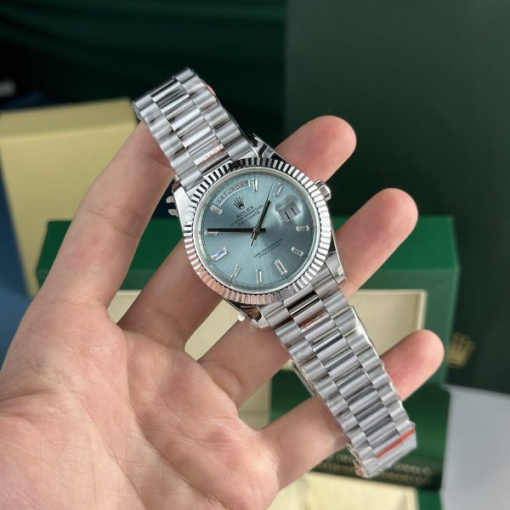 Custom Rolex Day-Date 228236 Ice Blue Dial with Diamond Markers- Swiss 180