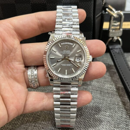 Custom Rolex Day-Date 228236 Gray Skull Dial with Diamond Markers- Swiss 177