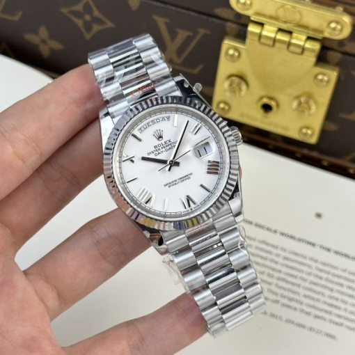 Custom Rolex Day-Date 228236 with a white dial and Roman numerals- Swiss 175