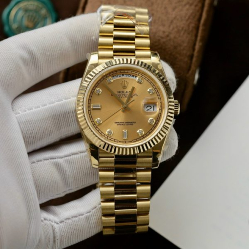 Custom Rolex Day-Date 228238 Gold with Diamond-Set Hour Markers - Swiss 168