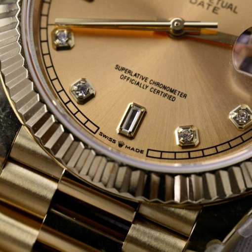 Custom Rolex Day-Date 228238 Gold with Diamond-Set Hour Markers - Swiss 168 - Image 10