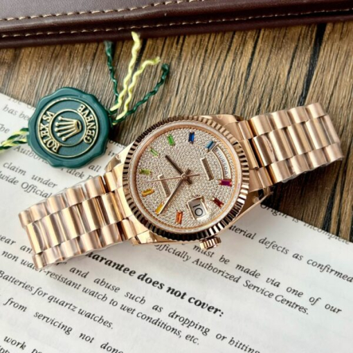 Custom Rolex Day-Date Rose Gold Full Diamond Set with Hour Markers - Swiss 161 - Image 2