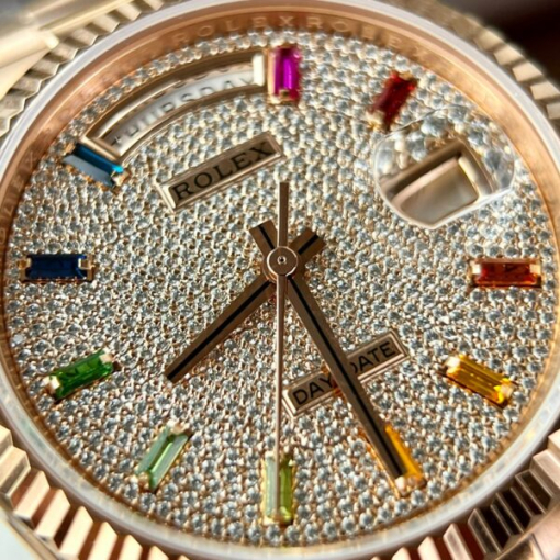 Custom Rolex Day-Date Rose Gold Full Diamond Set with Hour Markers - Swiss 161 - Image 8