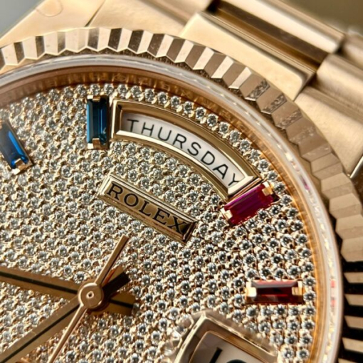 Custom Rolex Day-Date Rose Gold Full Diamond Set with Hour Markers - Swiss 161 - Image 6