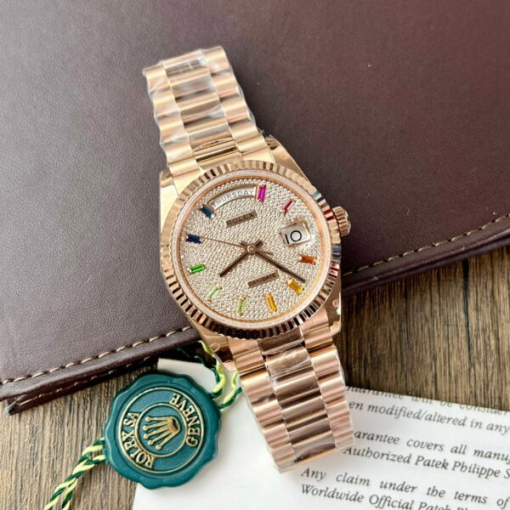 Custom Rolex Day-Date Rose Gold Full Diamond Set with Hour Markers - Swiss 161