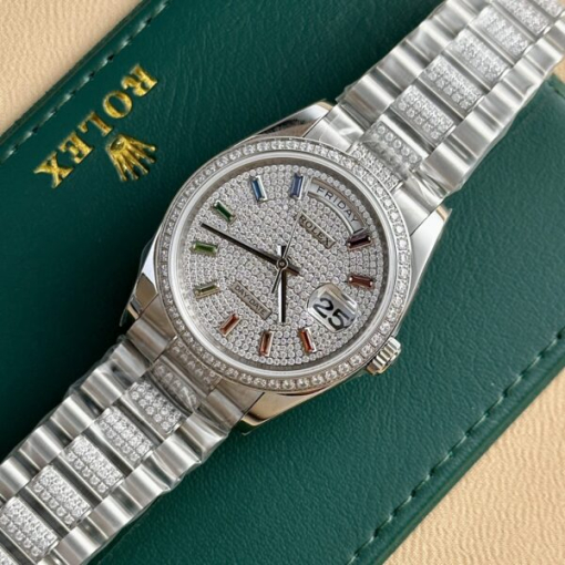 Custom Rolex Day-Date Full Diamond Set with Hour Markers - Swiss 160 - Image 8