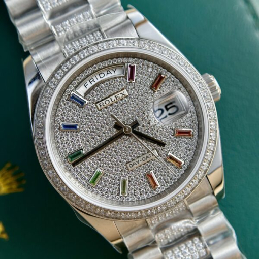 Custom Rolex Day-Date Full Diamond Set with Hour Markers - Swiss 160 - Image 7