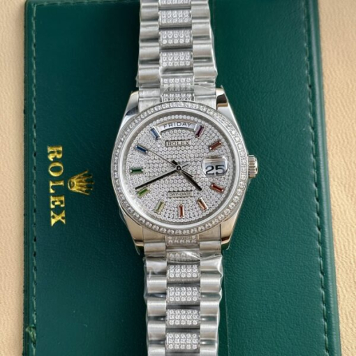 Custom Rolex Day-Date Full Diamond Set with Hour Markers - Swiss 160