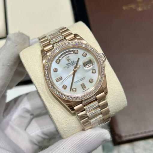 Custom Rolex Day-Date Mother of Pearl Dial Full Diamond - Swiss 158