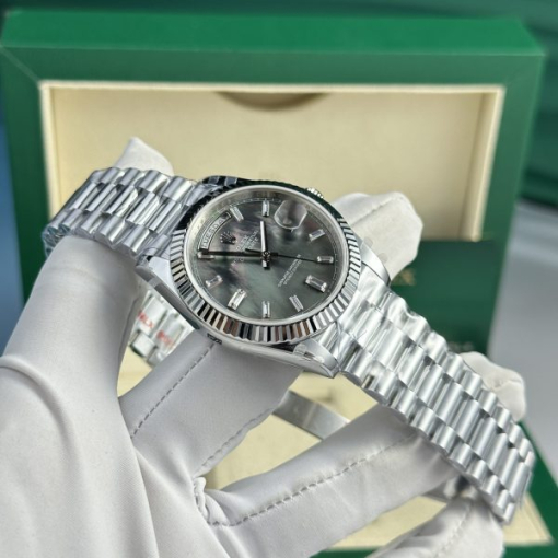 Custom Rolex Day-Date Baguette Diamond Set with Blue Dial - Swiss 157 - Image 2