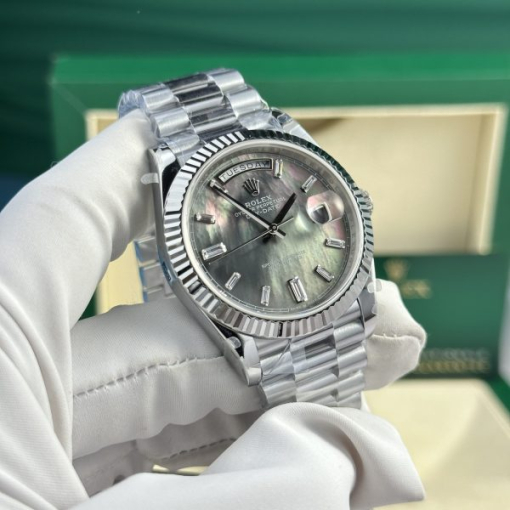 Custom Rolex Day-Date Baguette Diamond Set with Blue Dial - Swiss 157 - Image 3