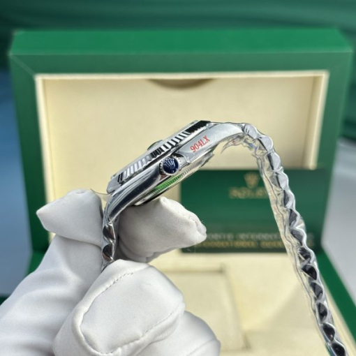 Custom Rolex Day-Date Baguette Diamond Set with Blue Dial - Swiss 157 - Image 8