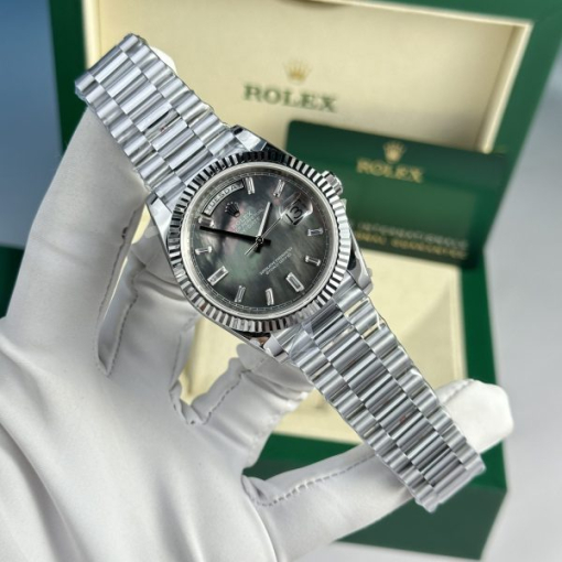 Custom Rolex Day-Date Baguette Diamond Set with Blue Dial - Swiss 157