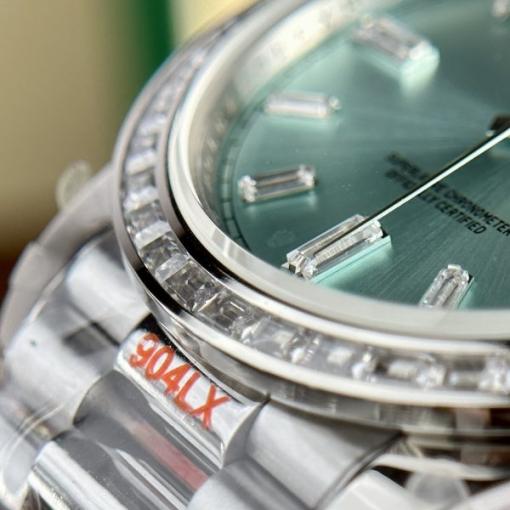 Custom Rolex Day-Date Baguette Diamond Set with Blue Dial - Swiss 156 - Image 5