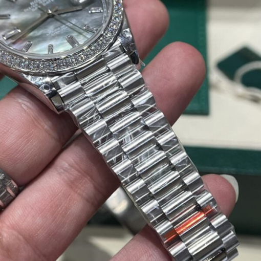 Custom Rolex Day-Date with Diamond Set Bezel and Mother-of-Pearl Dial - Swiss 193 - Image 4