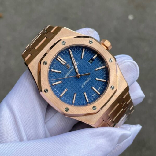 Custom Audemars Piguet Royal Oak Rose Gold Blue Dial - Asian AP 5