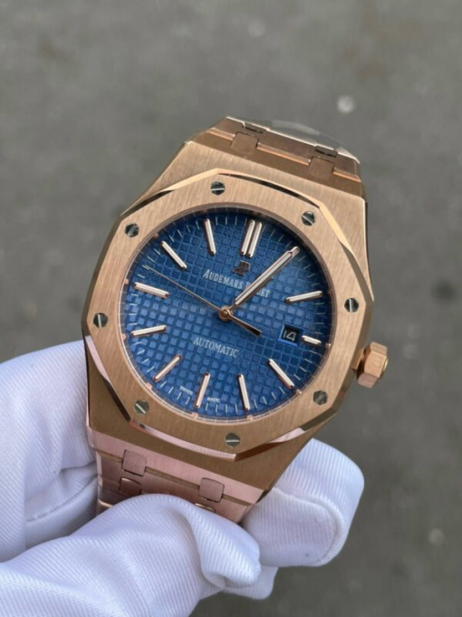 Custom Audemars Piguet Royal Oak Rose Gold Blue Dial - Asian AP 5 - Image 3