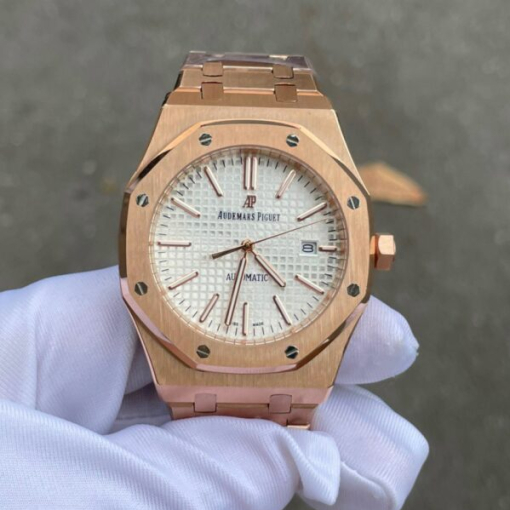 Custom Audemars Piguet Royal Oak Rose Gold White Dial - Asian AP 4