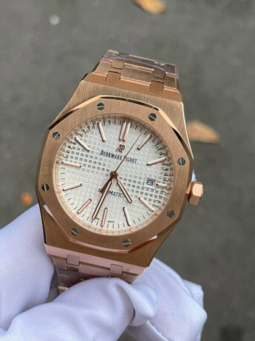 Custom Audemars Piguet Royal Oak Rose Gold White Dial - Asian AP 4 - Image 3