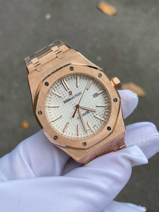 Custom Audemars Piguet Royal Oak Rose Gold White Dial - Asian AP 4 - Image 2