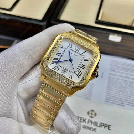 Custom Cartier Santos Gold Diamond Bezel Dial - Asia Cartier9 - Image 2