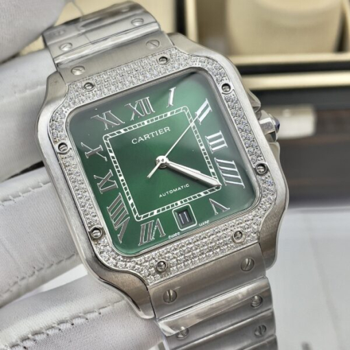 Custom Cartier Santos Green Dial Bezel Diamond- Asia Cartier16 - Image 7