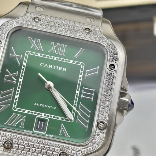 Custom Cartier Santos Green Dial Bezel Diamond- Asia Cartier16 - Image 4