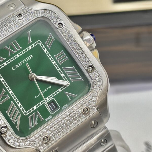 Custom Cartier Santos Green Dial Bezel Diamond- Asia Cartier16 - Image 3