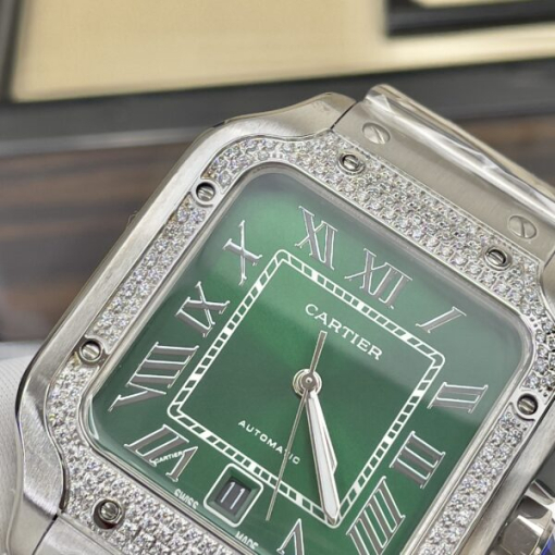 Custom Cartier Santos Green Dial Bezel Diamond- Asia Cartier16 - Image 6