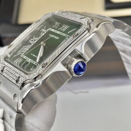 Custom Cartier Santos Green Dial Bezel Diamond- Asia Cartier16 - Image 9