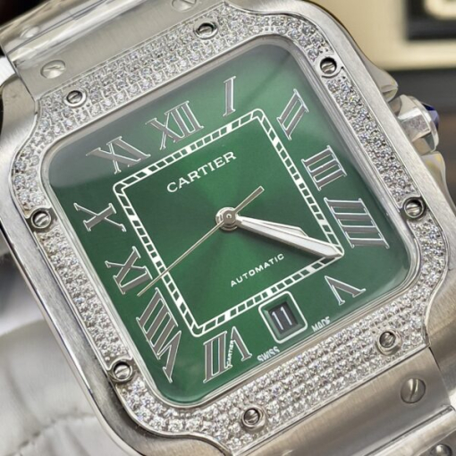 Custom Cartier Santos Green Dial Bezel Diamond- Asia Cartier16 - Image 5