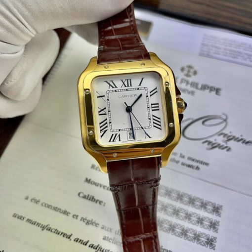 Custom Cartier Santos Gold White Dial - Asia Cartier10