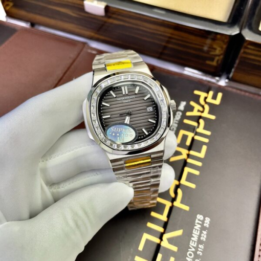 Custom Patek Philippe Nautilus 5711 Grey Dial Rhinestones - Asian Patek 37