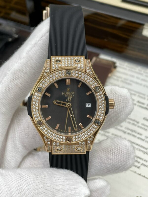 Custom Lady Hublot Classic Fusion Black Dial Diamonds Bezel - Asian Lady Watch 6