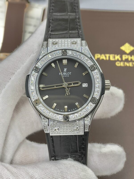 Custom Lady Hublot Classic Fusion Black Dial Diamonds Bezel - Asian Lady Watch 8