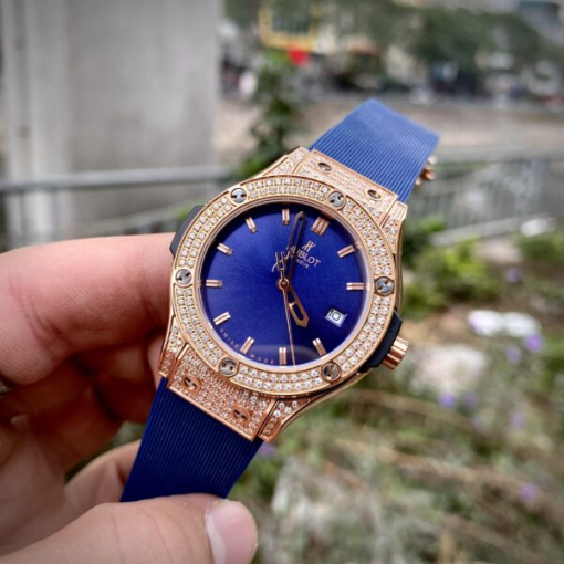 Custom Lady Hublot Classic Fusion Blue Dial Diamonds Bezel - Asian Lady Watch 5 - Image 3