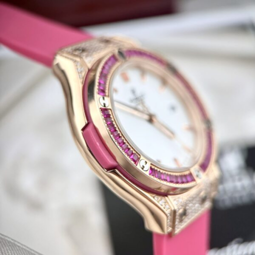 Custom Lady Hublot Classic Fusion White Dial Ruby Diamonds Bezel - Asian Lady Watch 9 - Image 3