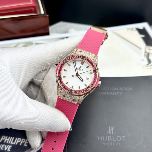 Custom Lady Hublot Classic Fusion White Dial Ruby Diamonds Bezel - Asian Lady Watch 9 - Image 5