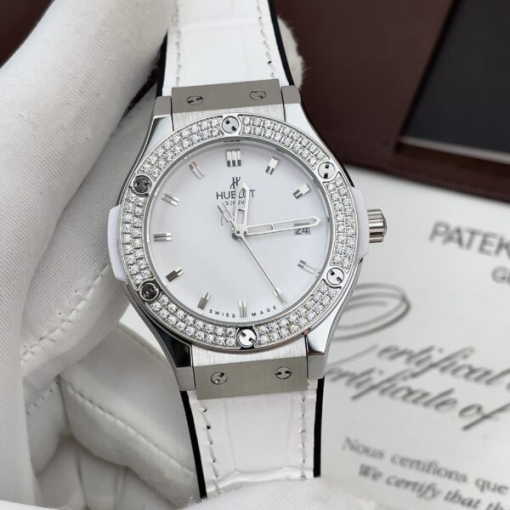 Custom Lady Hublot Classic Fusion White Dial Diamonds Bezel - Asian Lady Watch 3