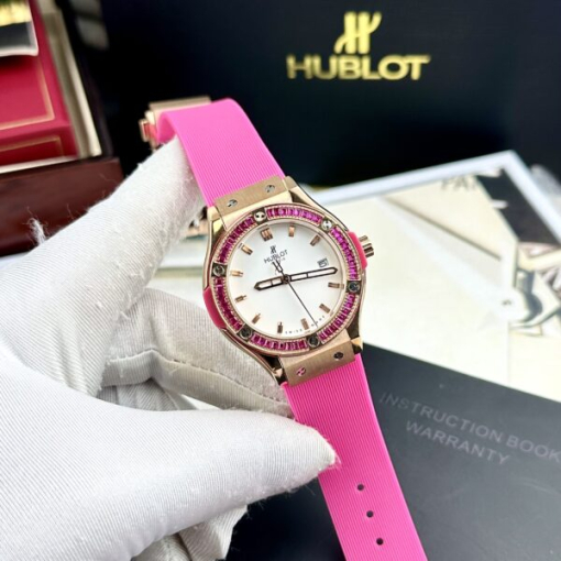 Custom Lady Hublot Classic Fusion White Dial Ruby Diamonds Bezel - Asian Lady Watch 4 - Image 2