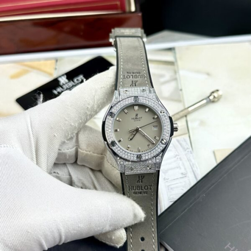 Custom Lady Hublot Classic Fusion Grey Dial Diamonds Bezel - Asian Lady Watch 10 - Image 2