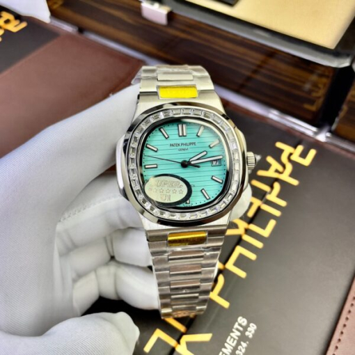 Custom Patek Philippe Nautilus 5711 Tiffany Blue Dial Rhinestones - Asian Patek 39 - Image 4