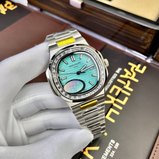 Custom Patek Philippe Nautilus 5711 Tiffany Blue Dial Rhinestones - Asian Patek 39 - Image 2