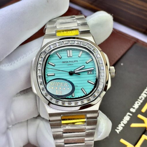 Custom Patek Philippe Nautilus 5711 Tiffany Blue Dial Rhinestones - Asian Patek 39