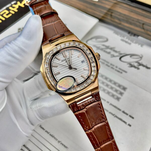 Custom Patek Philippe Nautilus 5711 Rose Gold White Dial Rhinestones - Asian Patek 30 - Image 2