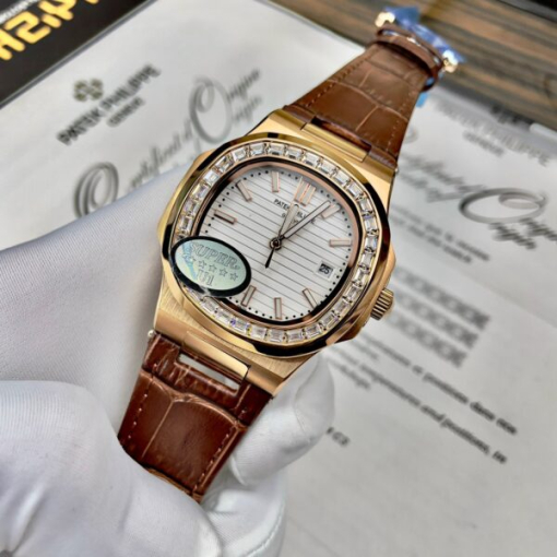 Custom Patek Philippe Nautilus 5711 Rose Gold White Dial Rhinestones - Asian Patek 30 - Image 4